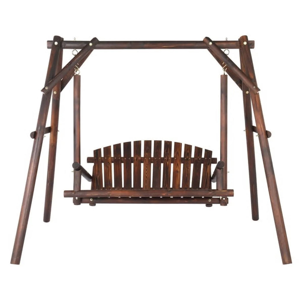 6.5ft Hardwood Patio Swing with Stand, Carbonized T4652