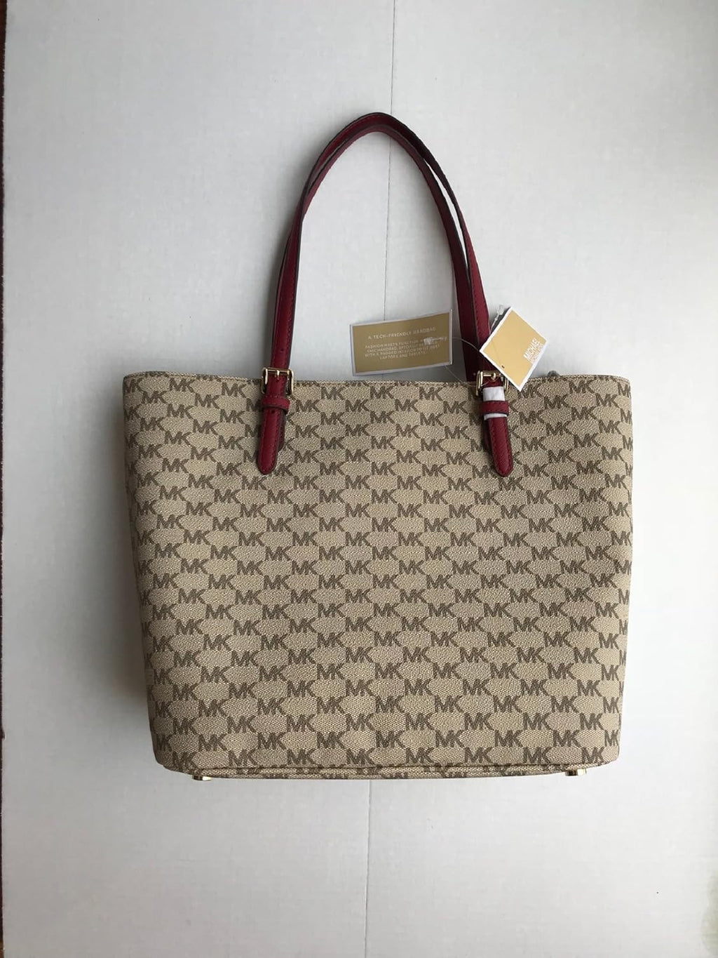 Large Leather Tote Bag Natural/Cherry A70263