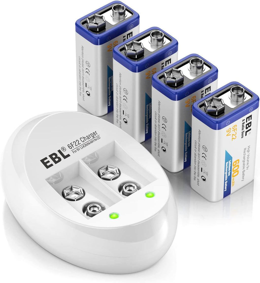 4-Pack 9V Li-ion Rechargeable Batteries with Charger M30083