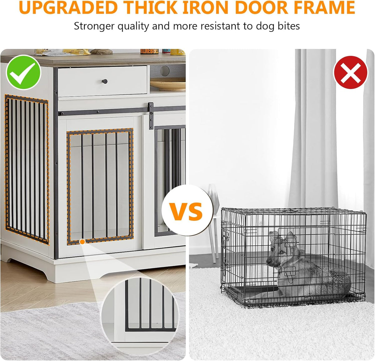 White Double Dog Crate Furniture with Divider and 2 Drawers M668