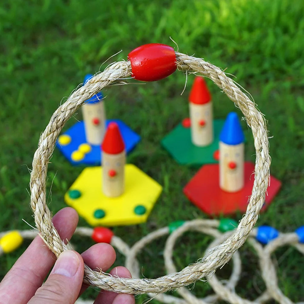 Natural Rope Ring Toss Game Toy Wooden Educational Playthings I343
