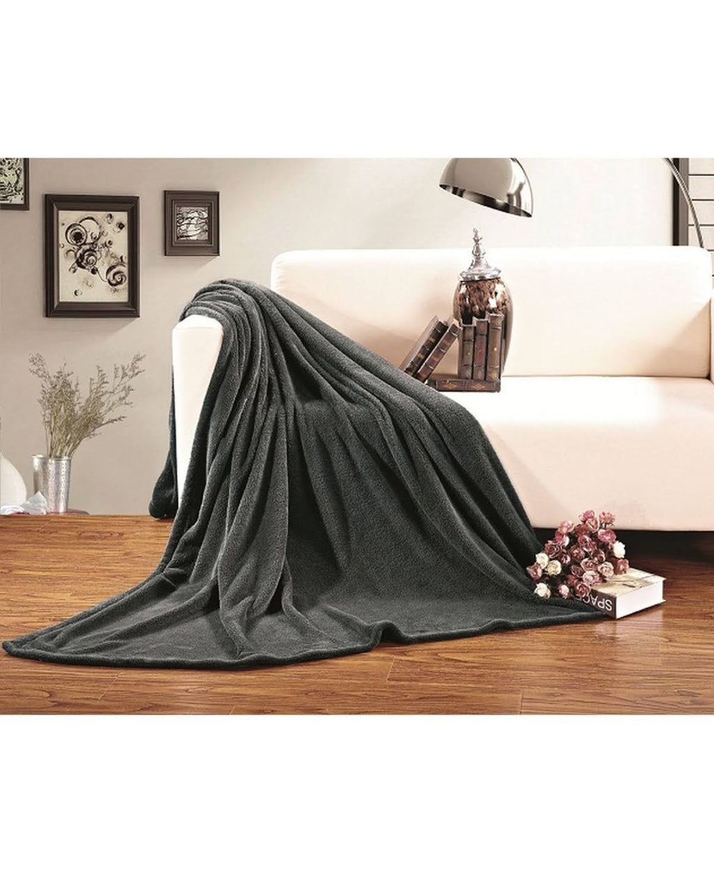 Plush Fleece Blanket, King/California King - Grey M4190