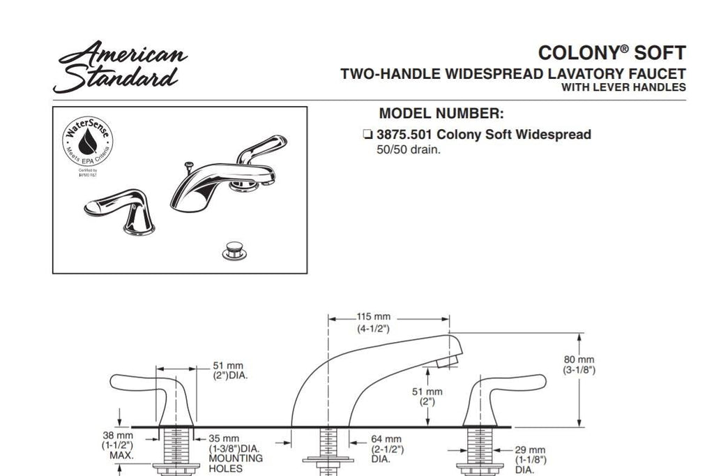 Chrome 2-Handle Widespread Bathroom Faucet F9277