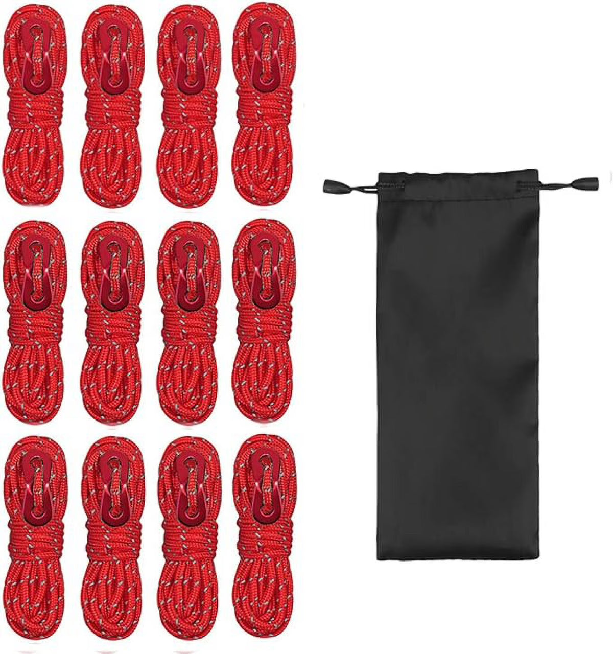 Red 12pcs Lightweight Camping Rope with Aluminum Tensioner Pouch N6927