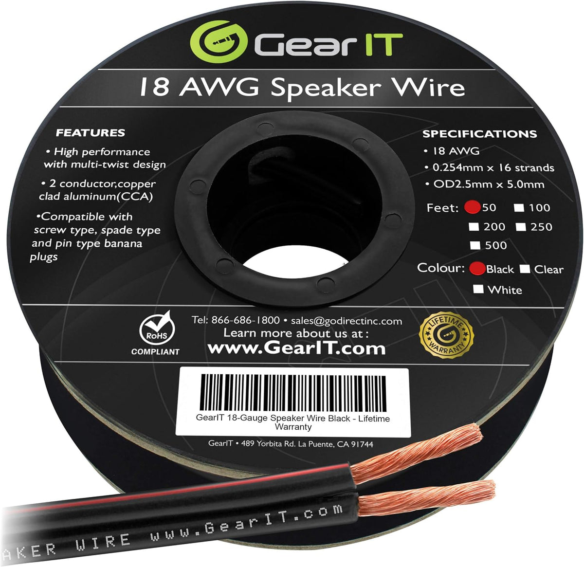 18 AWG Speaker Wire Cable 100 Feet White Pack of 2 J58276
