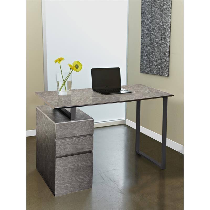 Reversible Home Office Desk with Filing Cabinet in Gray M293091