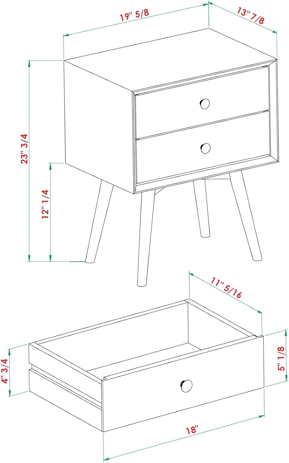 2 Drawer Solid Wood Nightstand Caramel O692