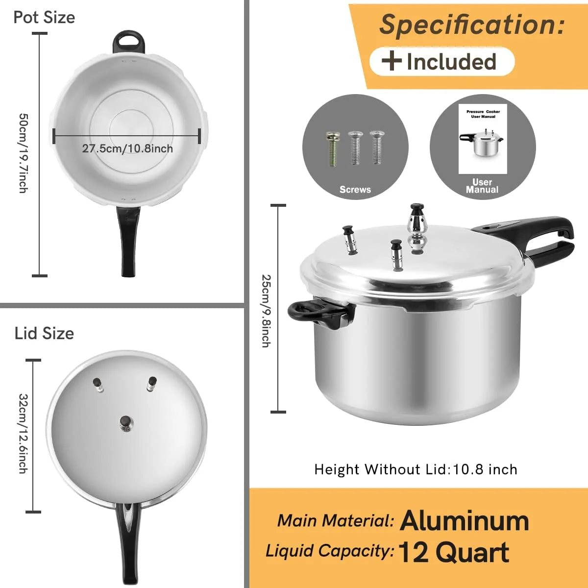 12 Quart Aluminum Pressure Cooker with Canning Rack O25512