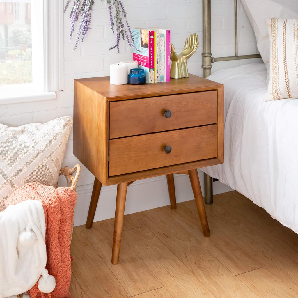 2 Drawer Solid Wood Nightstand Caramel O692