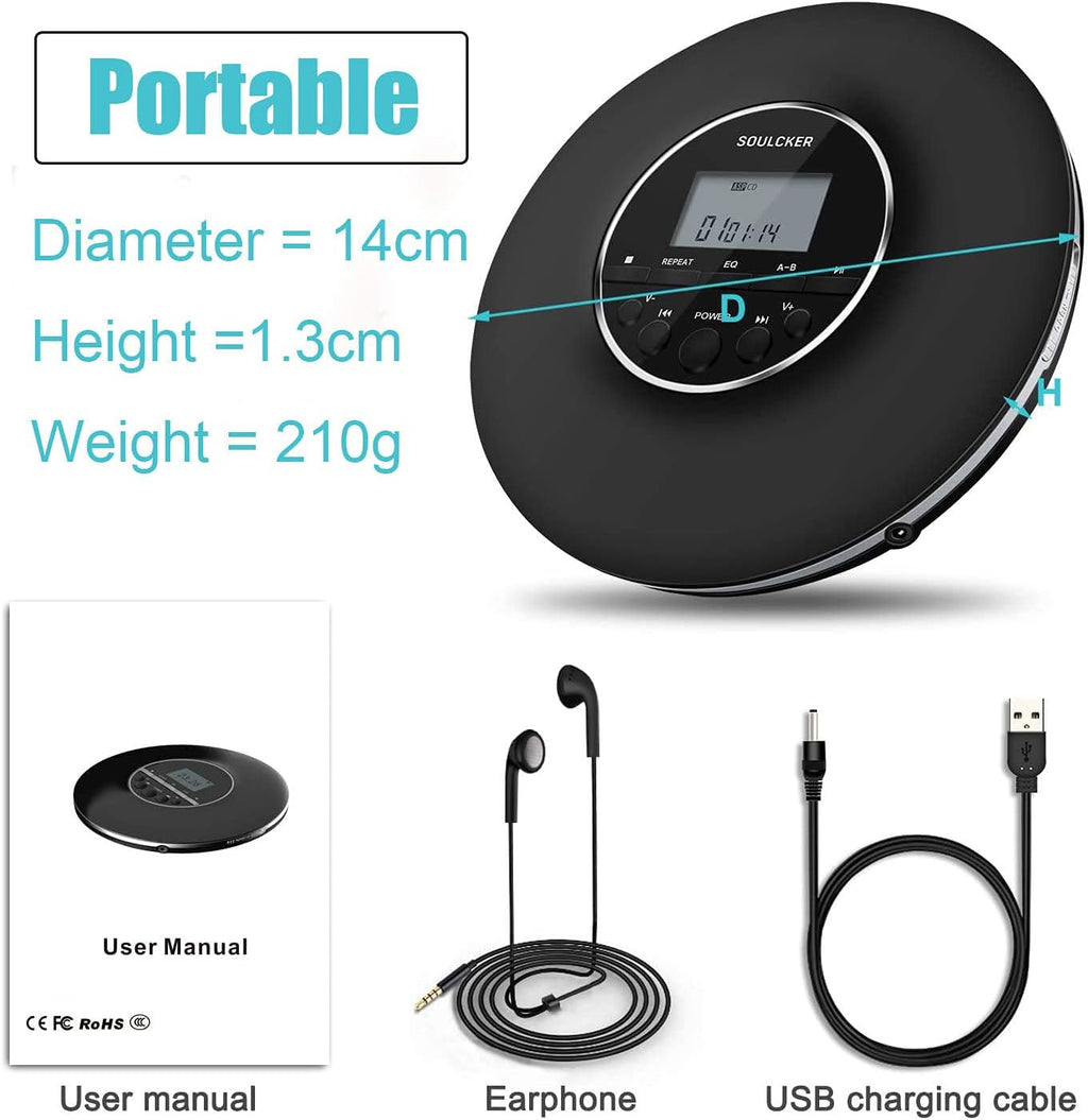 Portable CD Player with Headphones Jack, Anti-Skip, Shockproof, LCD Screen A50666