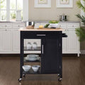 Black Kitchen Cart with Solid Wood Top A1141