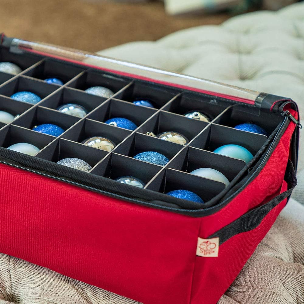 Red Christmas Ornament Storage Box With Dividers Z3721