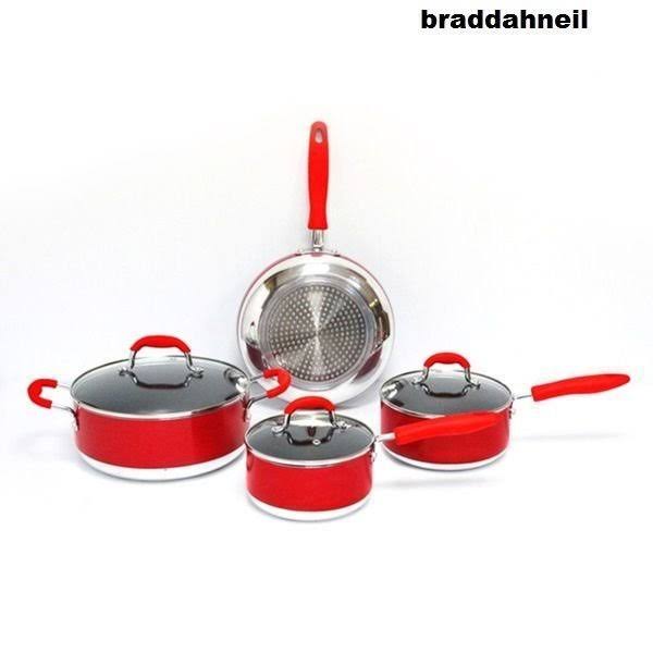 7 Piece Non-Stick Cookware Set, Red D1426