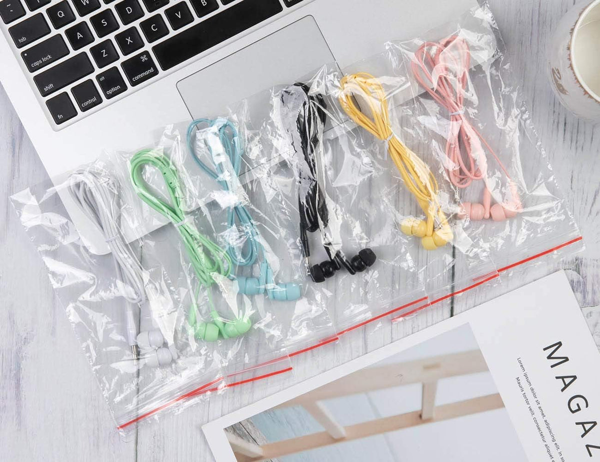 100 Packs Bulk Earbuds Headphones Individually Wrapped in 6 Colors I451