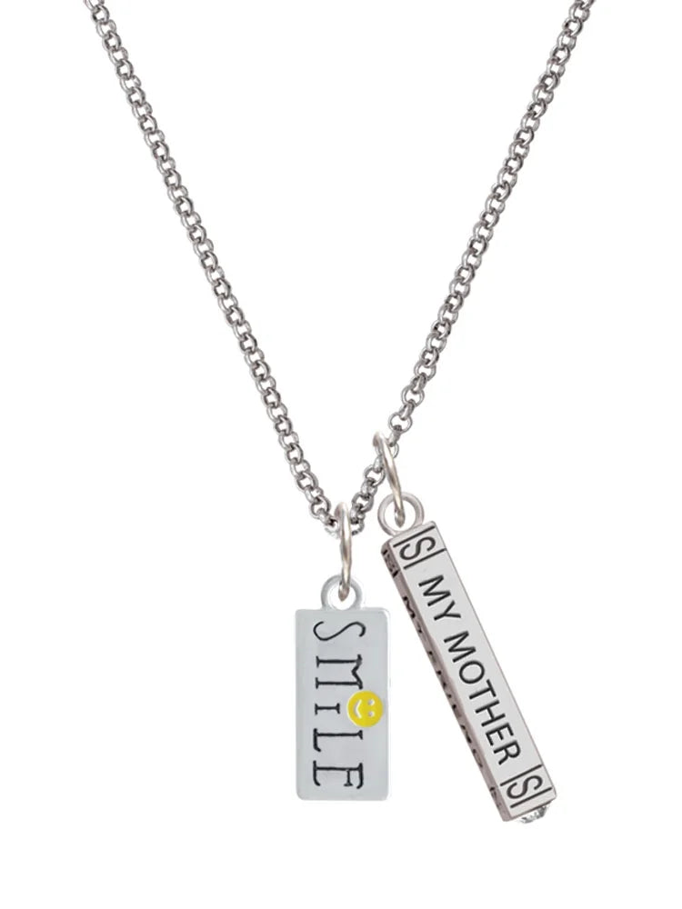 Silvertone Smile Rectangle Bar Charm Necklace, 23" U34019