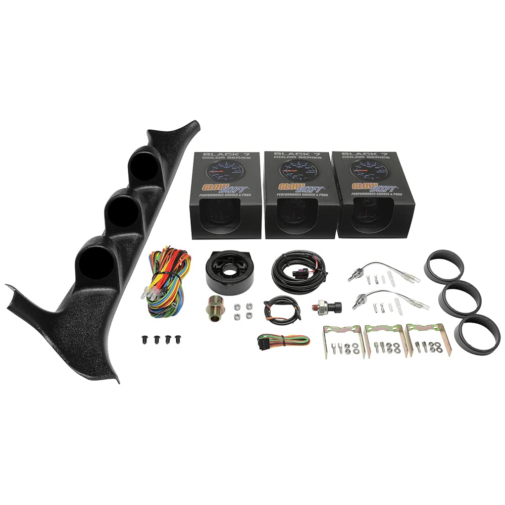 Black 7 Color 100 PSI Oil Pressure, Water Temperature & Transmission Temperature Gauges with Triple Pillar Pod A207735