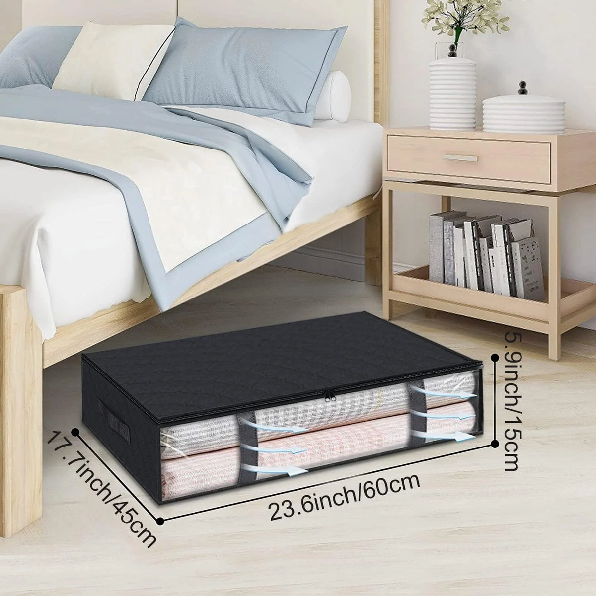 Black 4-Pack Large Underbed Storage Bags with Clear Window and Handles F919