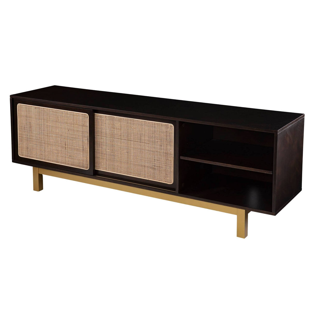 Sliding Door Media Stand Brown Gold Natural O9004