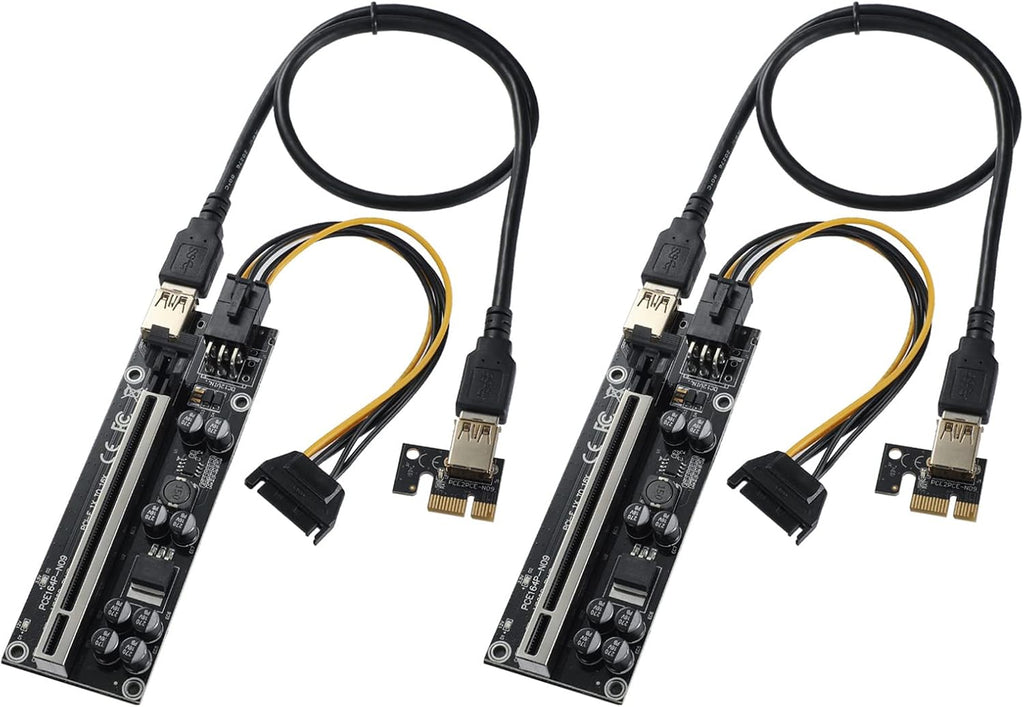 PCIE Riser 10 Solid Capacitors with RGB LED Light & 60cm USB 3.0 Extension Cable, Pack of 2 N3475