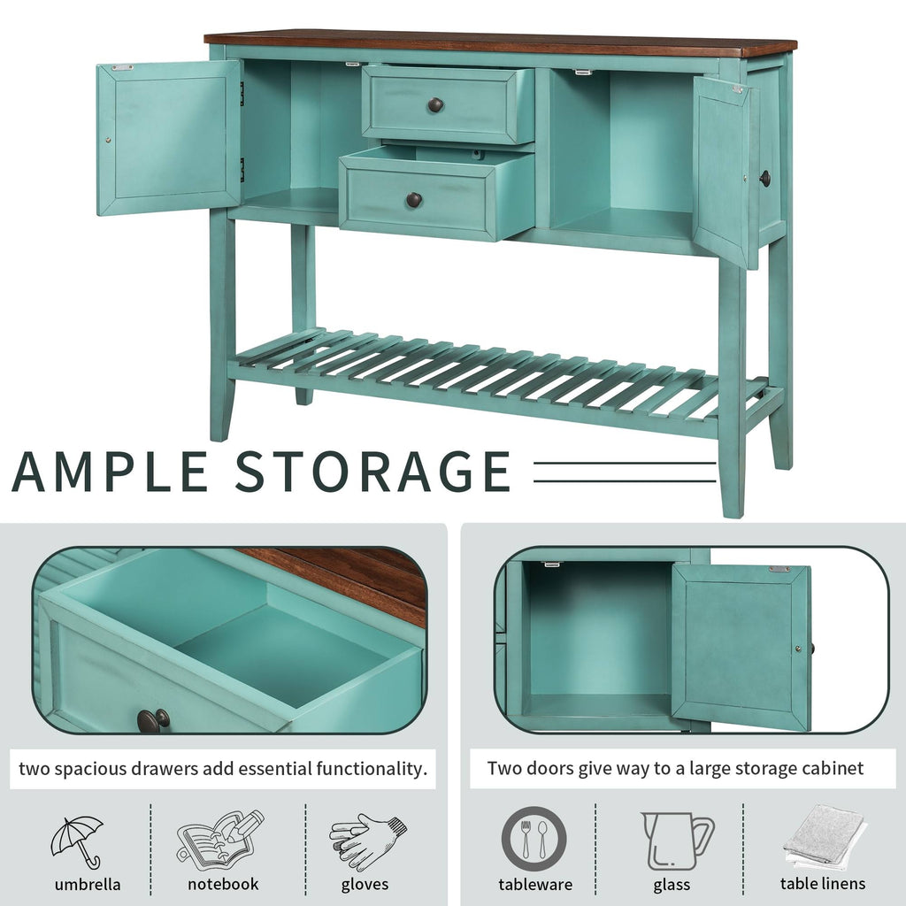 Blue Console Table with 2 Drawers and Bottom Shelf B510