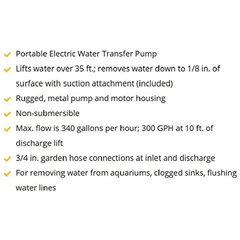 Black Portable Transfer Water Pump with Suction Hose and Attachment G159