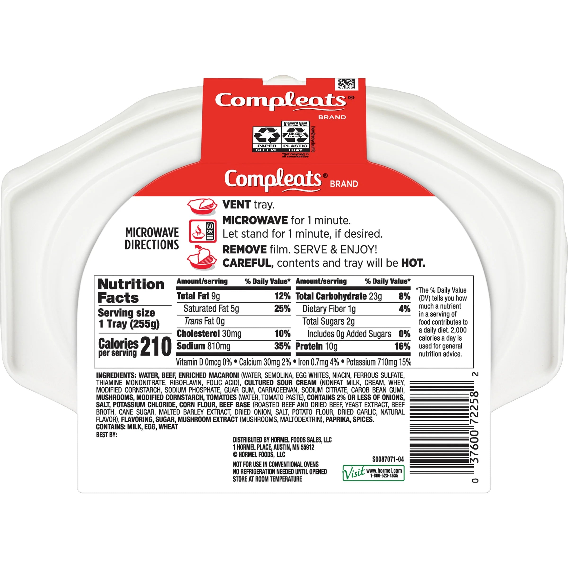 Shelf Stable Stroganoff 9 oz Plastic Tray P75380