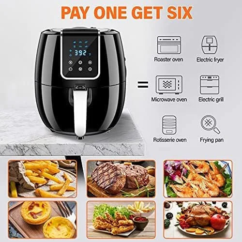 6-in-1 Air Fryer 7Qt 6.5L Smart Electric Hot Airfryer BLACK C14216