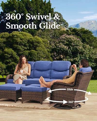 7PCS Blue Wicker Patio Furniture Set with Cushion B437