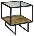 Black Glass Top End Table with Wooden Shelf O949