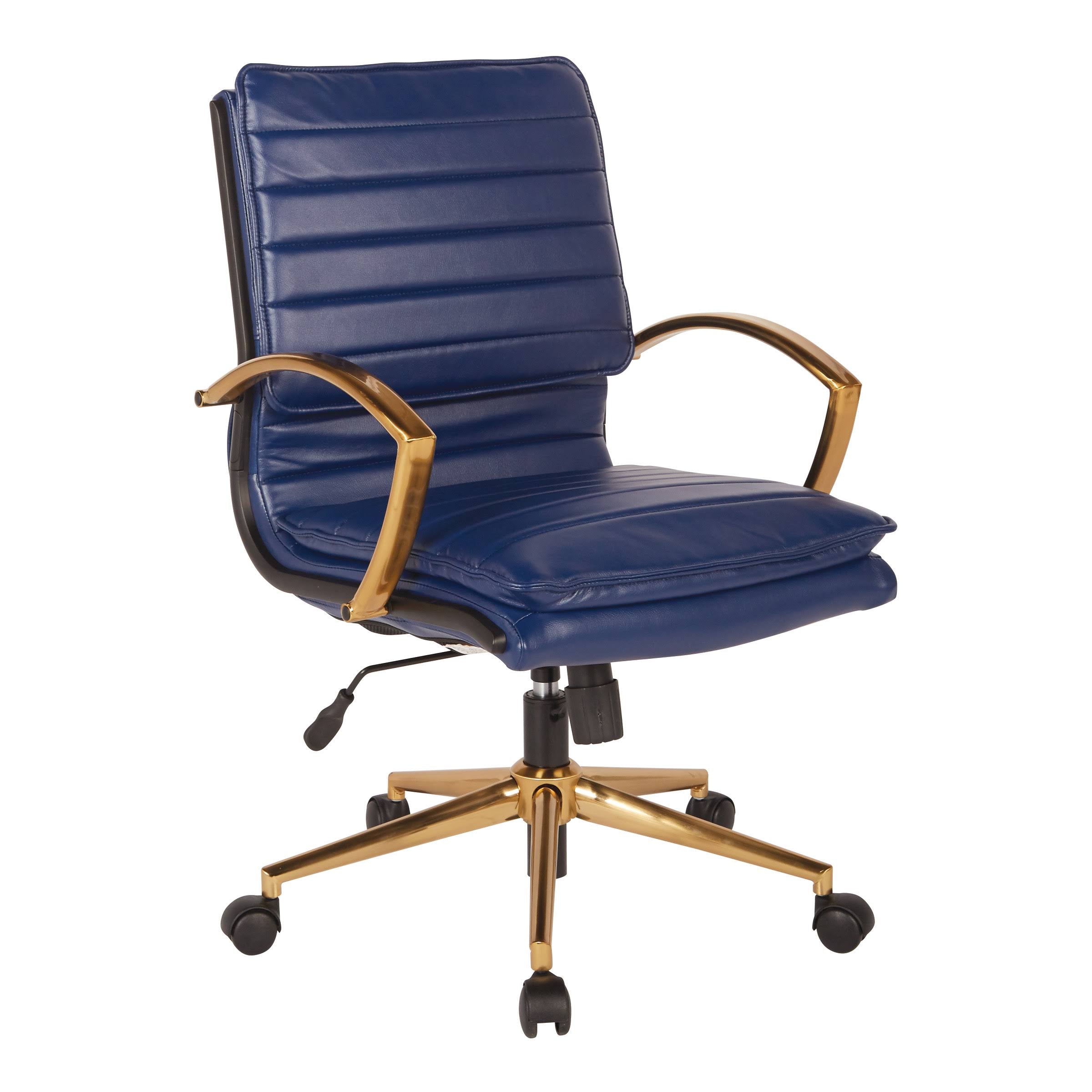 Navy Faux Leather Mid-Back Chair with Gold A15609