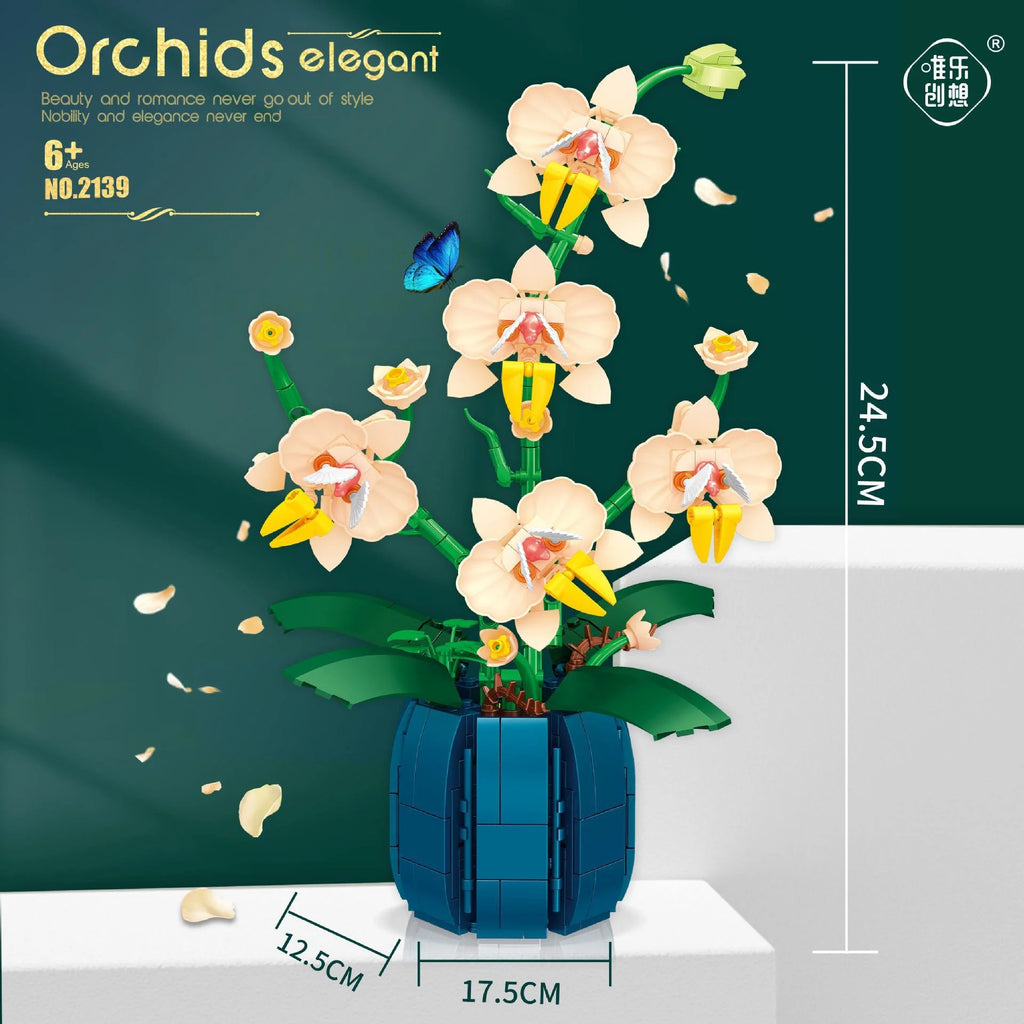 Orchid Flower Bouquet Building Blocks Kit 606 Pcs X176