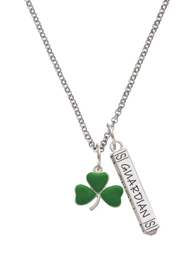 Silvertone Three Leaf Clover Guardian Angel Bar Charm Necklace, 23" C408