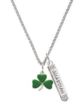 Silvertone Three Leaf Clover Guardian Angel Bar Charm Necklace, 23" C408