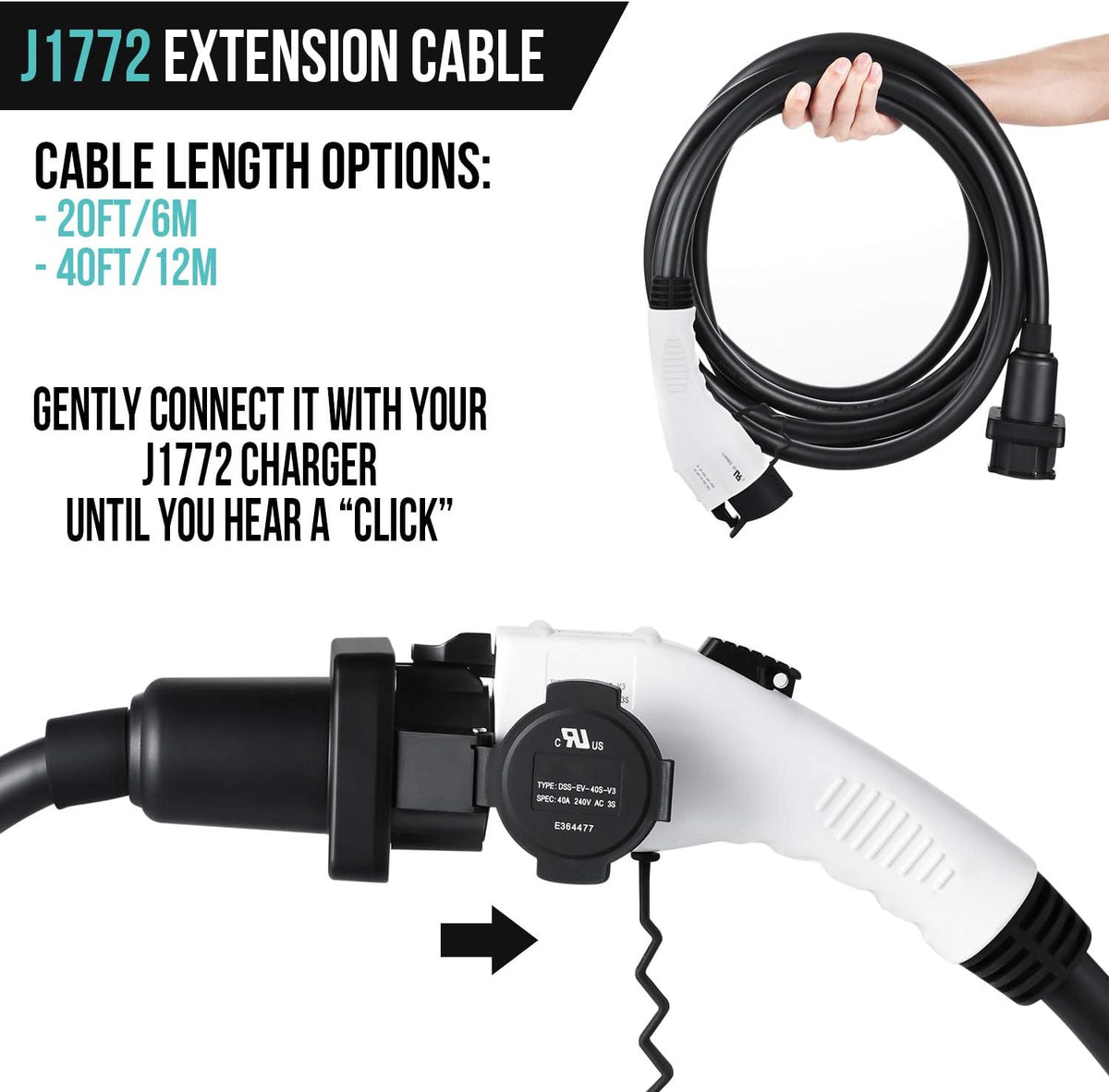 J1772 Extension Cable 40ft/12m for EV Chargers O519