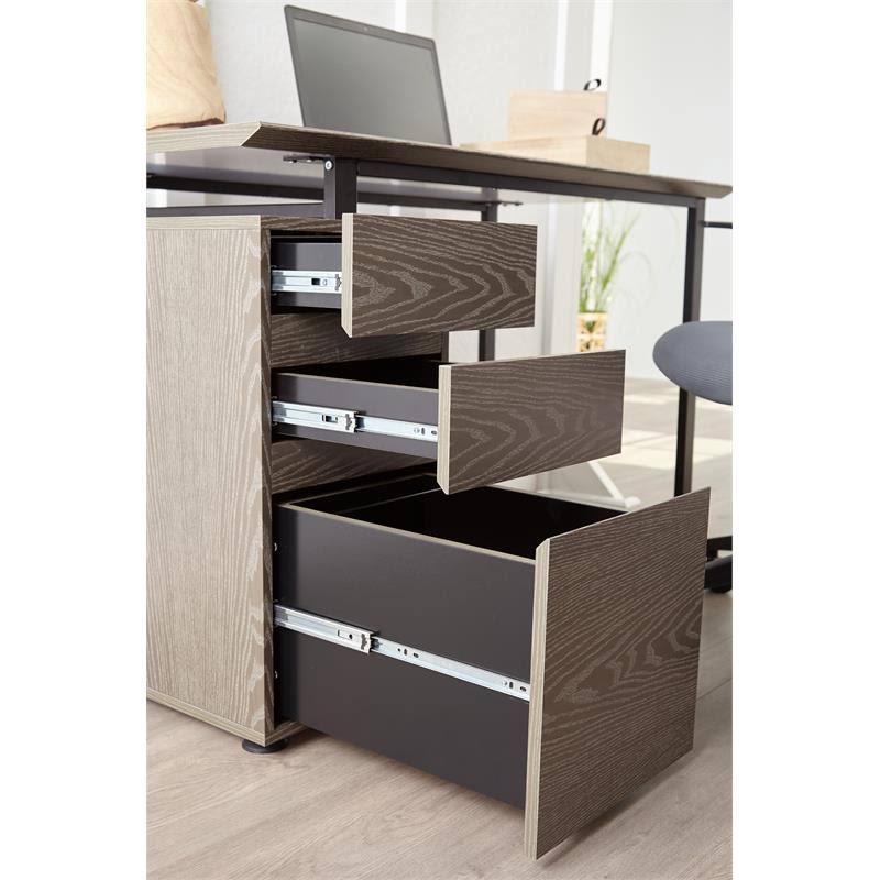 Reversible Home Office Desk with Filing Cabinet in Gray M293091