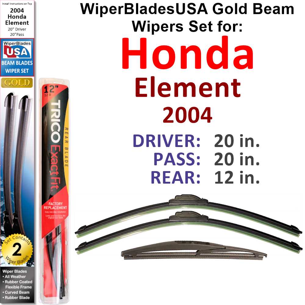 2004 Honda Element Wiper Blades Set of 3 with Rear Wiper S75629