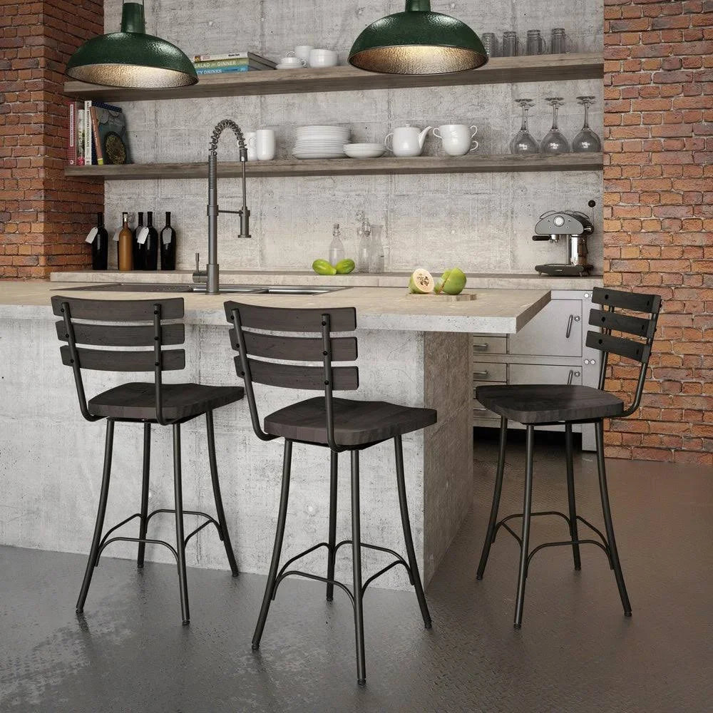 Swivel Bar Stool with Distressed Wood Seat K648