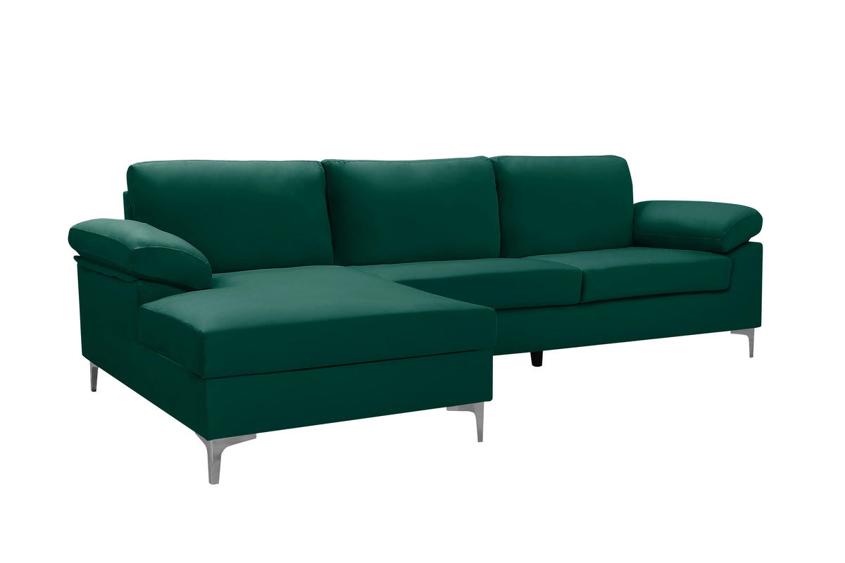 Green Velvet L-Shaped Sectional Sleeper Sofa Z97704