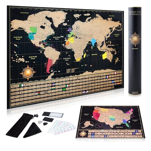 Scratch Off World Map Poster and United States Map with Accessories Set C548