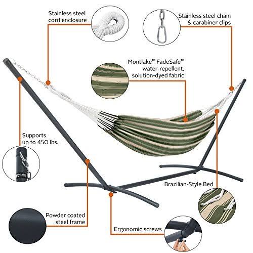 Heather Fern Green Stripe Hammock with Steel Stand P2619