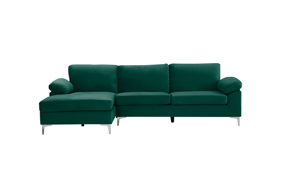Green Velvet L-Shaped Sectional Sleeper Sofa Z97704
