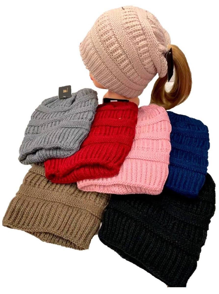 Winter Knit Beanie with Ponytail Holder Case of 36 G6468