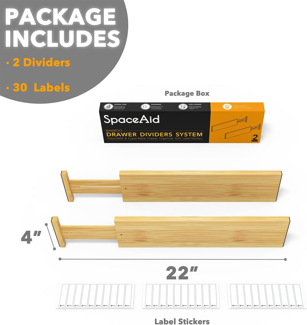 4" High Bamboo Deep Drawer Dividers, Expandable Drawer Organizers, 2 Dividers (17-22 in) Z53573
