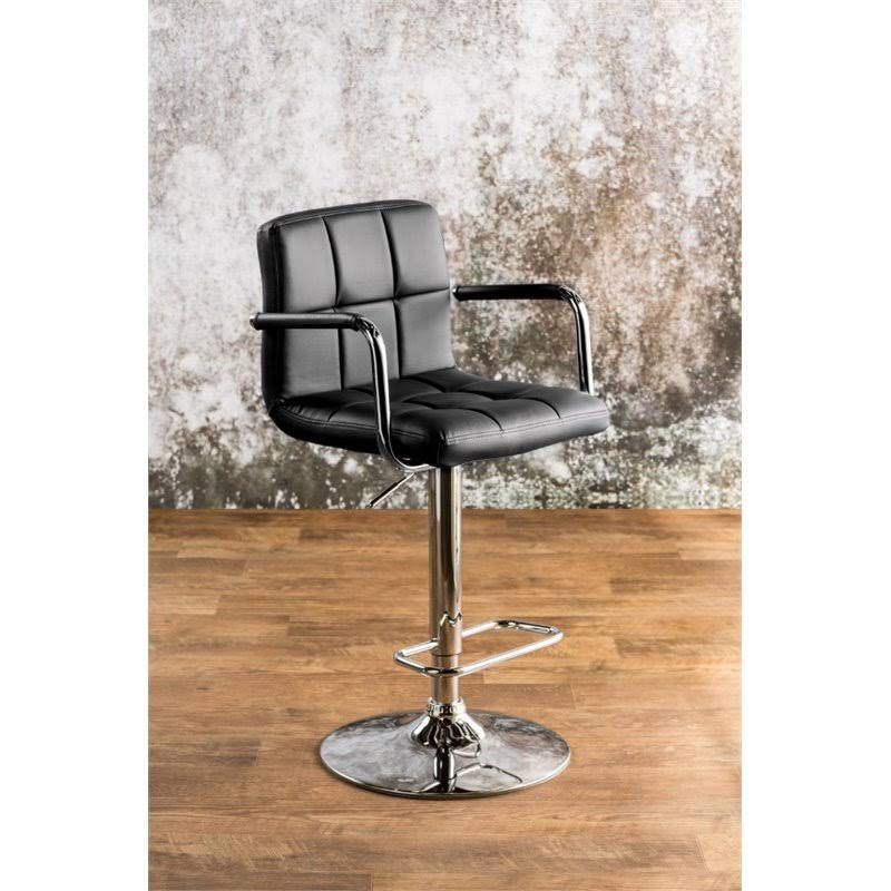 Black Leather Adjustable Bar Stool R602