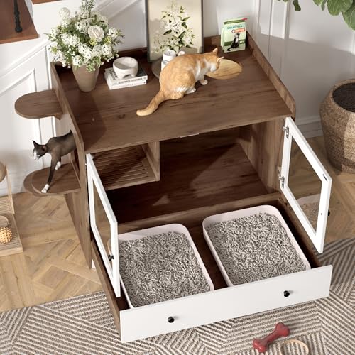 White Multi-Functional Cat Litter Box Enclosure with Smart Door & LED Light E33617