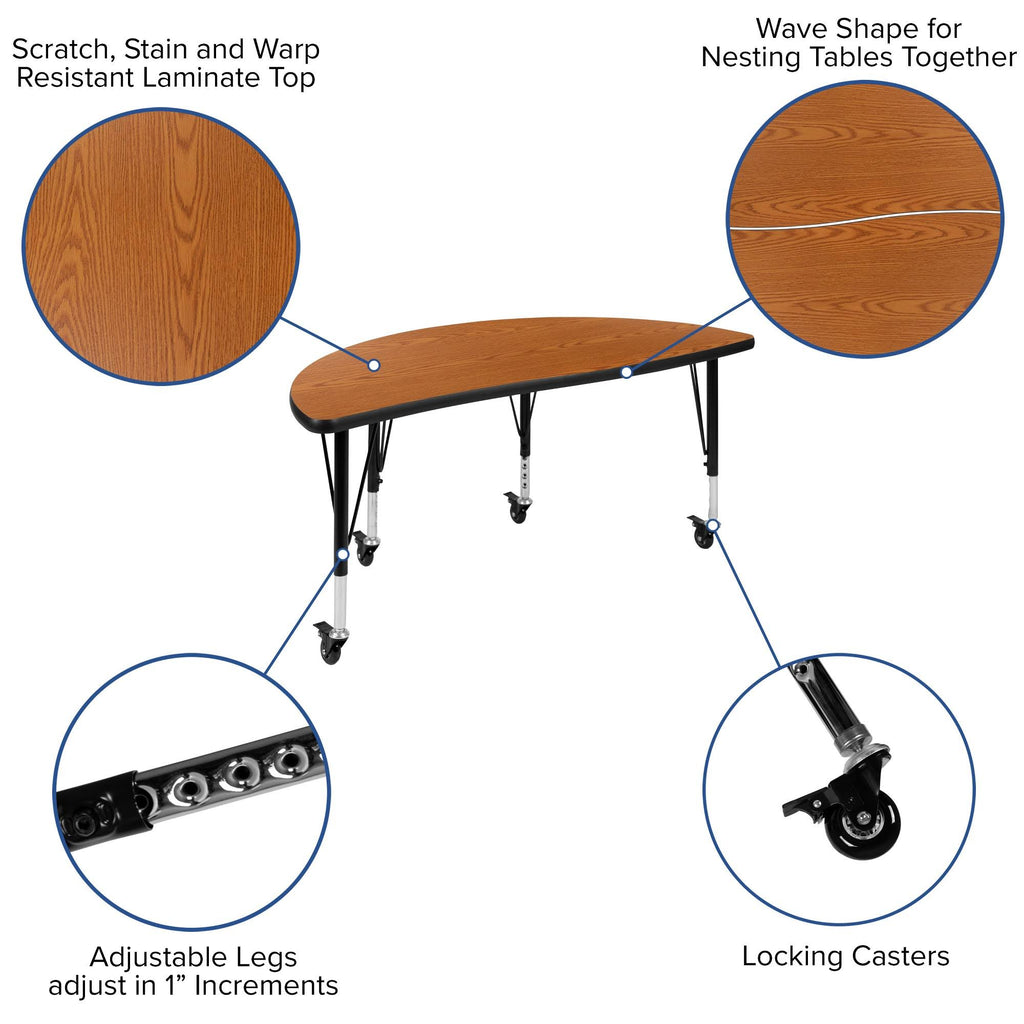 Mobile Laminate Activity Table Set with Student Stack Chairs, Oak/Black Q7012