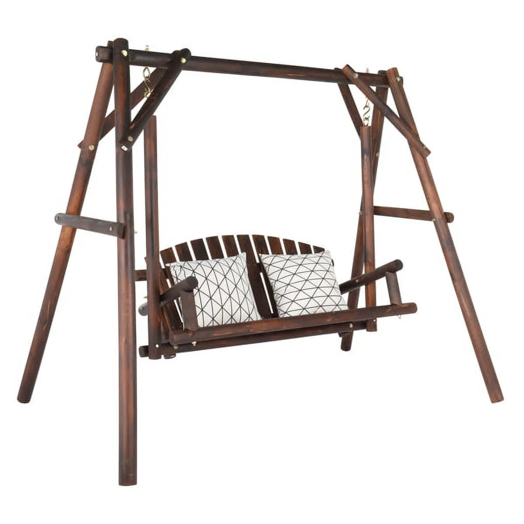 6.5ft Hardwood Patio Swing with Stand, Carbonized T4652