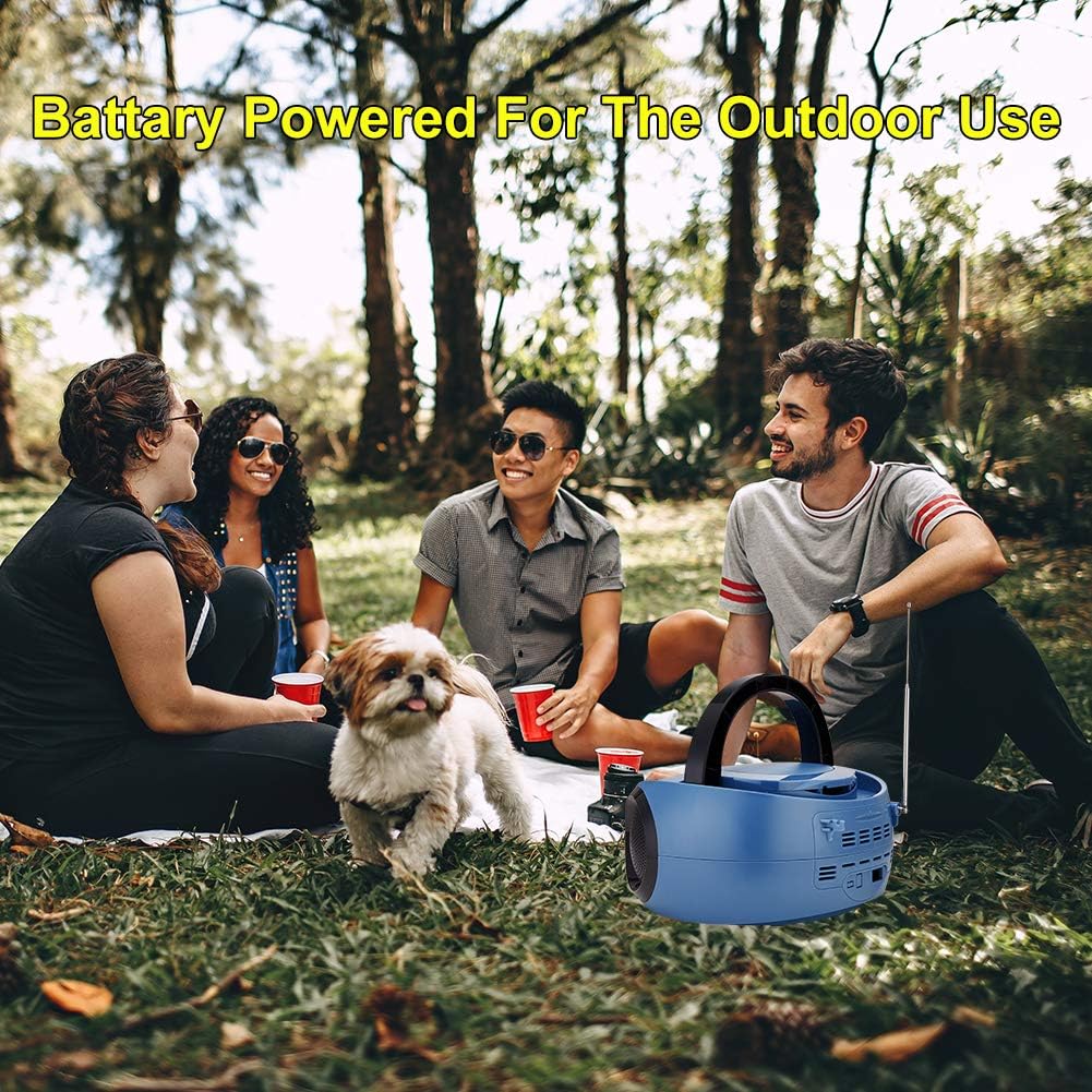 Blue Portable CD Player Boombox with FM Radio, Bluetooth, Stereo Sound Speaker, Pack of 2 W672
