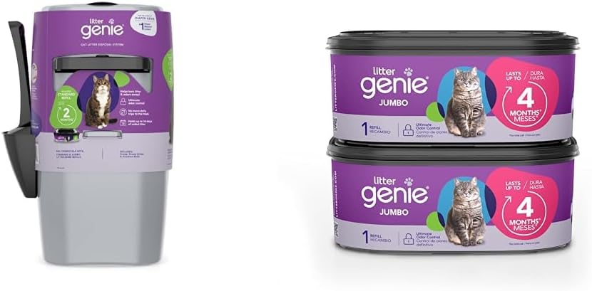 Bundle of Standard Pail & Jumbo Refill (2-Pack) Cat Litter Box Waste Disposal System with 1 Starter Refill (14ft) + 2 Jumbo Refills (56ft) B90476