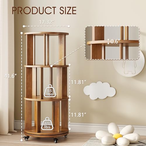 Walnut Solid Wood Rotating Bookshelf with Swivel Wheels C603421